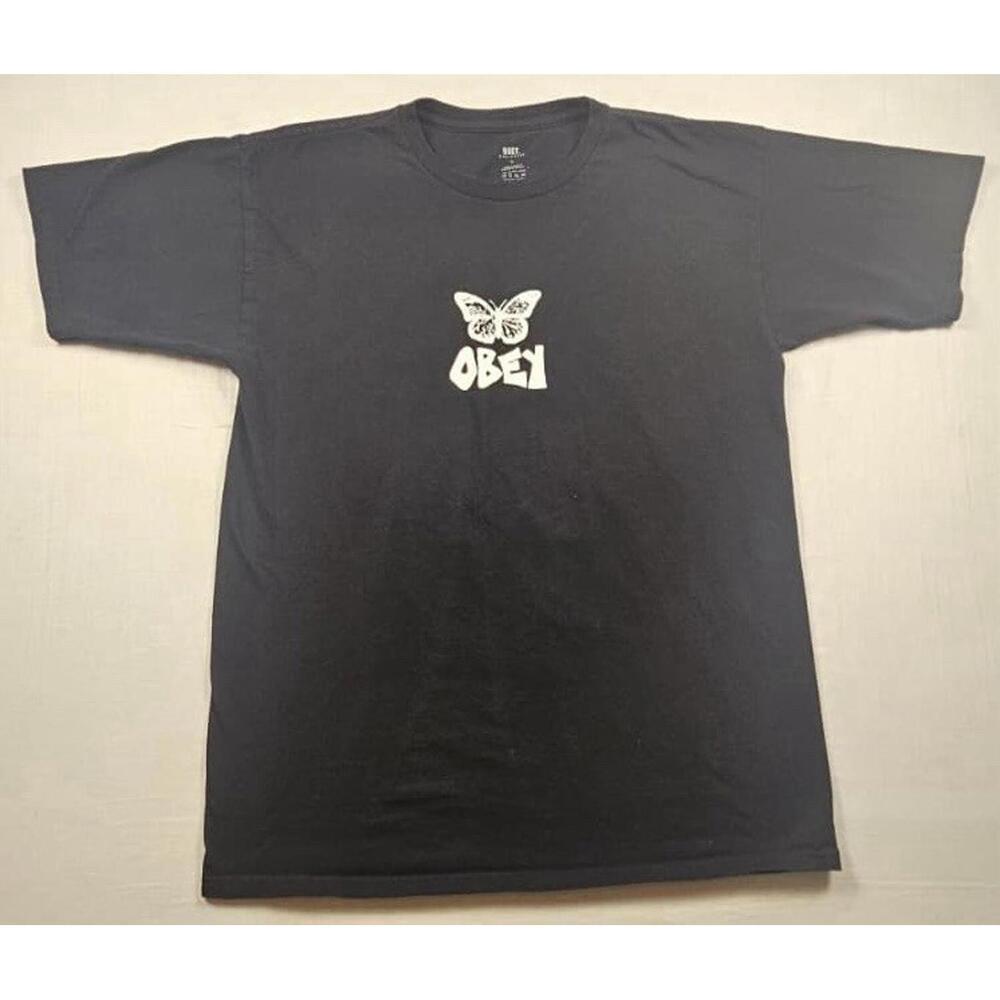 Obey Black T-Shirt with White Butterfly Logo